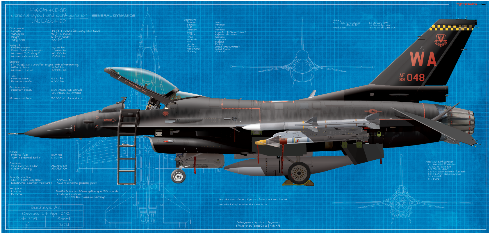 F-16 F-16C Fighting Falcon - Bird of CO 35th FS USAF 1/100
